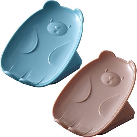 MINKUROW 2 Pezzi Portasapone In Plastica Con Scarico Per Bagno Cucina Doccia, Portasapone Facile Da Pulire (Blu+Marrone) (1/5)