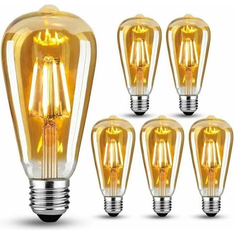 Ampoule E27 6 Pièces Vintage, Decoration Mariage Champetre,ampoule led Décorative, Vintage Antique 2700k ampoule 4W Filament, pour Restaurant Café Bar Ampoules à Incandescence.(Jaune chaud). (1/5)