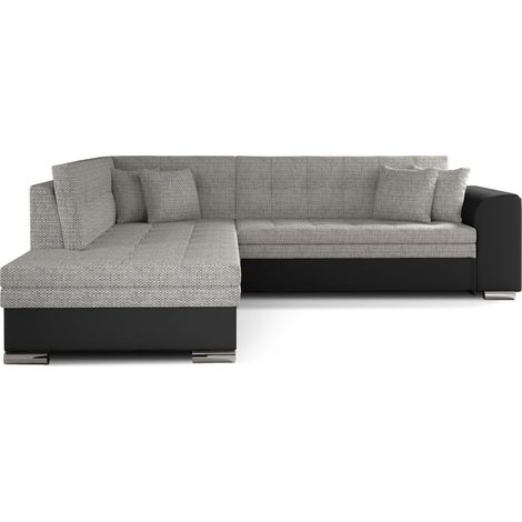 Canapé convertible gauche droit tissu gris chiné et simili noir Pika 260cm (1/5)