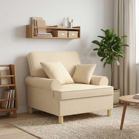 vidaXL Fauteuil XL avec coussins Crème Tissu (1/5)