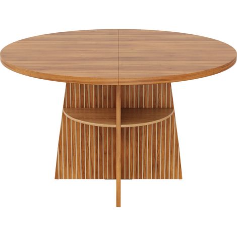 Mesa de comedor redonda extensible de MDF 110-150 x 110 x 77,5 cm en color nogal, HOMVRA (1/5)