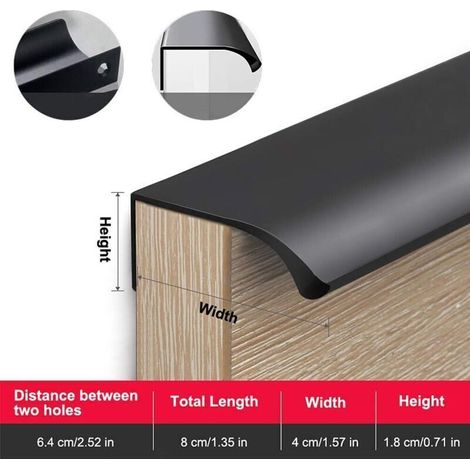 Verdeckte Griffe für Küchenschränke und Schubladen – 8 schwarze, flächenbündige Griffe mit Schrauben – Minimalistisches und elegantes Design (1/5)