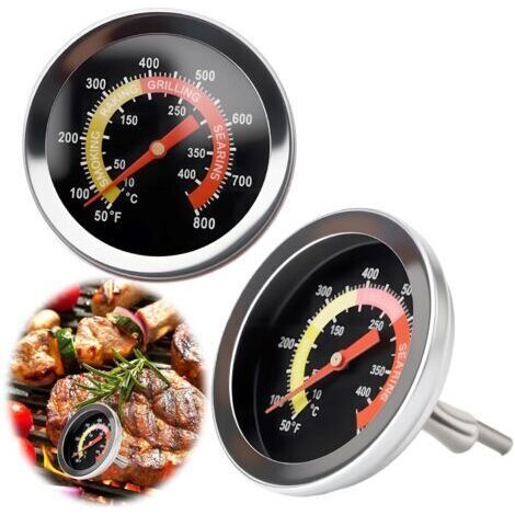 Lot de 2 manomètres de température pour barbecue - Cadran de 52 mm - Thermomètre à charbon de bois - Thermomètre pour four - Port, agneau, bœuf, pizza