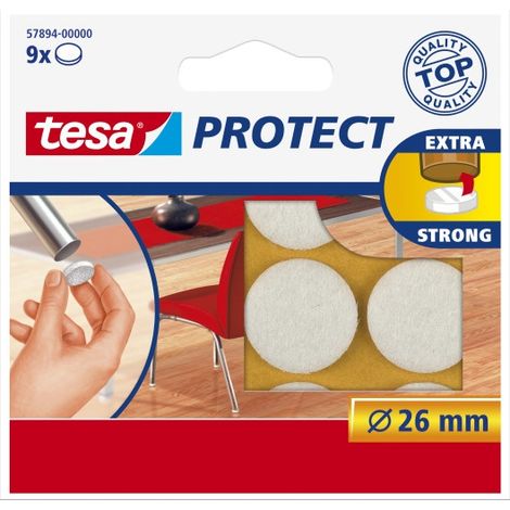 TESA PROTECT - FELTRINI ADESIVI, DIAMETRO 26 MM, CONFEZIONE DA 9 PEZZI, COLORE: BIANCO (1/2)