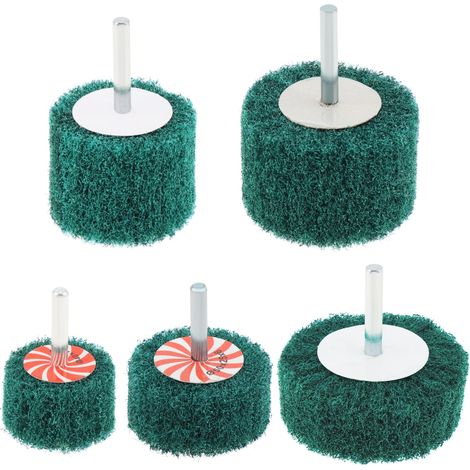 Lot de 5 roues à lamelles montées Tête de meulage en fibre à lamelles 120 Mini brosse abrasive pour perceuse Tampon à récurer en nylon Outils pour enlever la rouille et la bavure (1/5)
