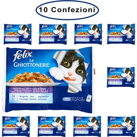 Purina felix le ghiottonerie umido gatto coniglio & agnello 10 confezioni da 4 buste da 100 grammi