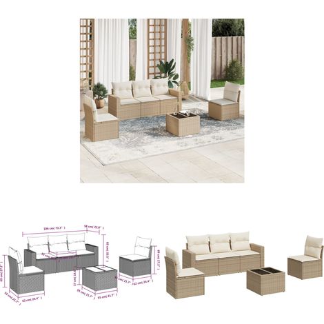 6-tlg. Garten-Sofagarnitur mit Kissen Beige Poly Rattan - Gartensorte - Gartenmöbel Set - PE-Rattan Möbel - Outdoor Sofa - Lounge Gruppe - Home & Living (1/3)
