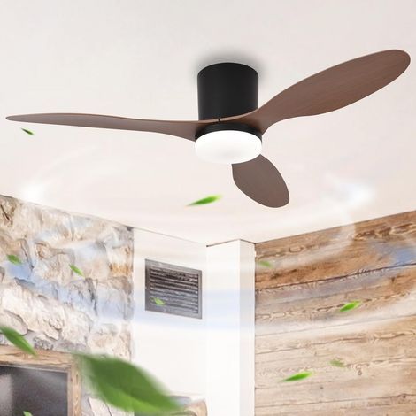 Lustre avec Ventilateur 106CM et Télécommande APP, LED Dimmable Plafonnier avec Ventilateur Réversible 3 Pales pour Salon, Ventilateur Plafond avec Lumiere 6 Vitesses avec Timer, Noir+Grain de bois (1/5)