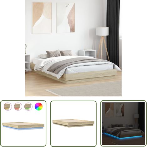 The Living Store Bettgestell mit LED Sonoma-Eiche 120x200 cm - Holzbettfassungen - Bettsystem - Lattenrost - Schlafzimmermöbel - SONOMA EICHE (1/5)