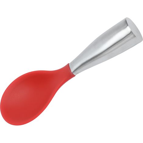 Roter Silikon-Reislöffel mit hohlem, rundem Edelstahlgriff, Servierlöffel für Reiskocher (1/5)