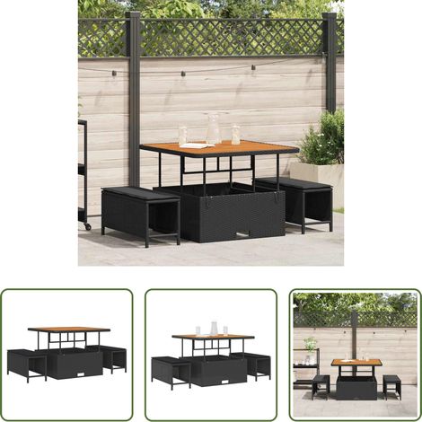 vidaXL Gartenmöbel - Garten Essgruppe Schwarz Poly-Rattan (1/5)