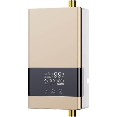 Calentador de agua instantáneo sin tanque, 6000 vatios, 220 voltios, apto para duchas, fregaderos de cocina, baños y autocaravanas, color dorado. (1/5)