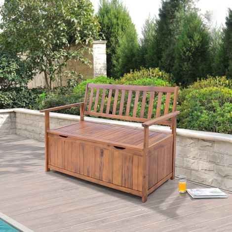 Banco Avenzzano con compartimento madera de acacia 130x60x88 cm - Natural Certificación FSC® [en.casa] (1/5)