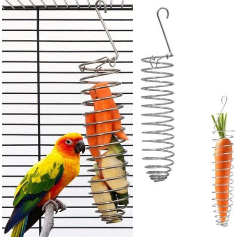 Porte-fruits et légumes à ressort pour oiseaux – Lot de 2 – Fourchette/mangeoire universelle pour perroquets et cailles naines chinoises – Longueur totale 23 cm, base 4,5 cm (1/5)