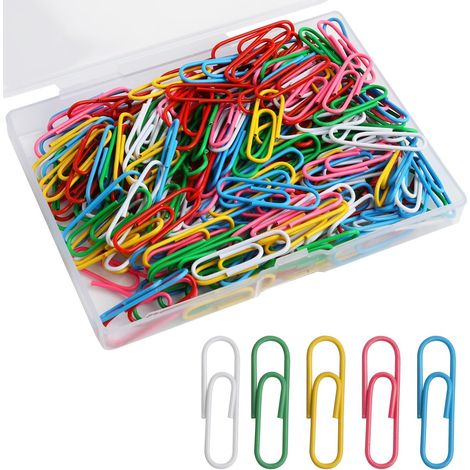 Lot de 200 pinces à papier colorées de 2,8 cm - Trombones en métal avec boîte de rangement - Pour bureau, fichiers, école