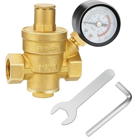 Régulateur de pression 1/2 pouce eau DN15 avec manomètre et outils de réglage, régulateur de pression en laiton 16 MPa (1/5)