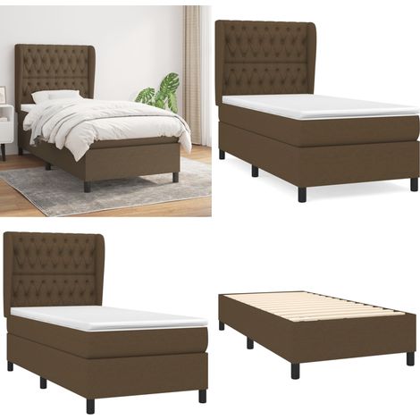 Sommier à lattes de lit avec matelas Marron foncé 90x190 cm - Lit Double - Lit Plateforme - Matelas À Ressorts Ensachés - Literie - Chambre À Coucher - Home & Living (1/5)