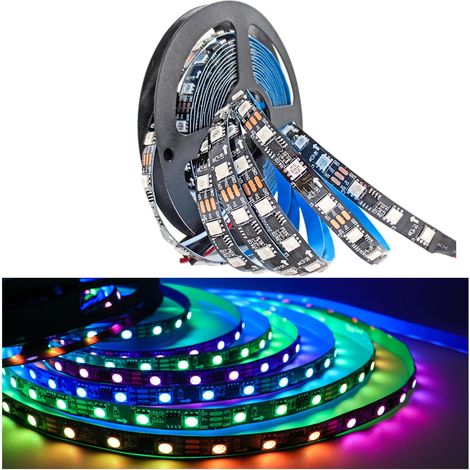 WS2811 LED Strip 12V, RGB Pixel Strip 5M 300 LEDs IP30 Flexible Black PCB Smart Light Strip Full Color Addressable Individually External 1 IC Control 3 LEDs (1/5)