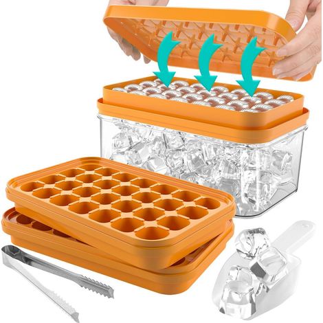Bac à glaçons avec couvercle et pelle, 56 glaçons, orange (1/5)