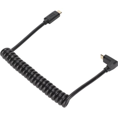 Câble USB-C vers USB-C 14K 60 Hz, charge rapide 3 A, 10 Gbit/s, 1,2 m, conception à ressort hélicoïdal, connecteur mâle coudé vers connecteur mâle droit. (1/5)