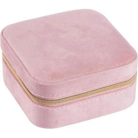 Boîte de rangement de voyage en velours peluche pour bijoux, boucles d'oreilles et bagues, rose - FFY (1/4)