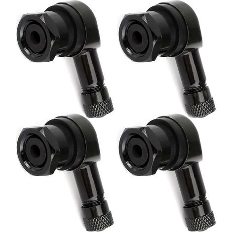 Lot de 4 valves coudées pour moto, en aluminium, à 90 degrés, adaptateurs et rallonges pour pneus tubeless, pour l'entretien et le démontage. (1/5)