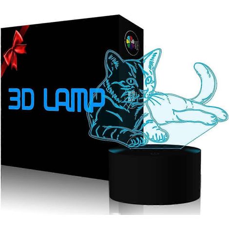 Lampe illusion 3D chat SCSYV YKL Veilleuse LED tactile 7 couleurs changeantes Lampe de table Décoration de chambre à coucher Cadeau Noël Anniversaire (1/5)