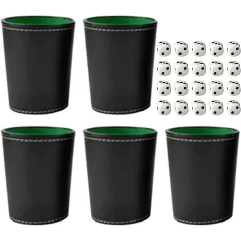 Lot de 5 gobelets en cuir synthétique avec 20 dés à pois doublés de feutre - Épandeur silencieux pour les fêtes de bar, jeux de dés familiaux (1/5)
