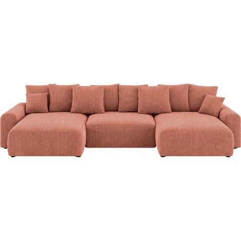OLI - Canapé panoramique convertible petit velours côtelé Terracotta (1/5)
