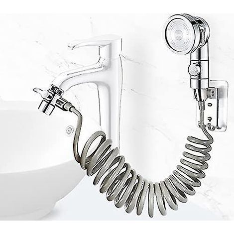 Ensemble de douche pour lavabo, douchette de salle de bain, flexible télescopique, idéal pour se laver les cheveux ou nettoyer le lavabo (robinet non inclus) (argent) (1/5)