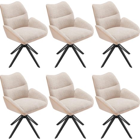 Sillón giratorio de 6 piezas, tapizado en beige, con patas de metal, soporta hasta 150 kg. de 150 kg, perfecto para salón, dormitorio, estudio u oficina. (1/5)