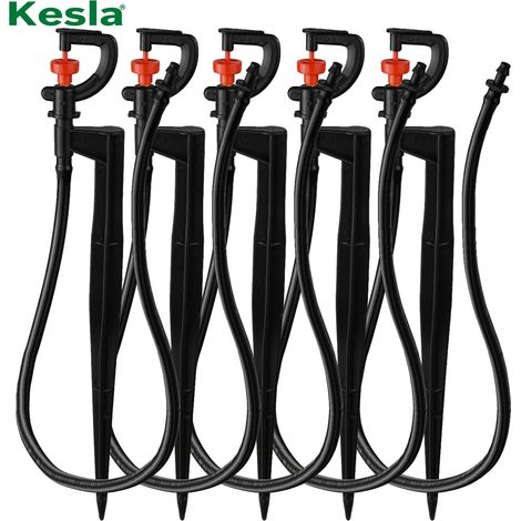 (5 pièces) 5 arroseurs rotatifs à 360° pour micro-irrigation, montés sur un piquet de 20 cm avec raccord cannelé 1/4", pour pelouse, ferme et serre. (1/4)