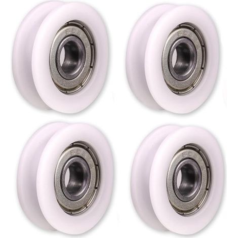 Poleas de nailon con rodamientos de rodillos para puertas correderas, diseño con ranura en U, 4 piezas, color blanco (1/5)