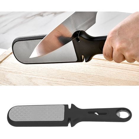 Affûteur de couteaux double face 6 en 1 multifonction portable, pierre à aiguiser pour la cuisine et le camping, noir (1/5)