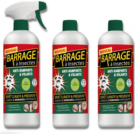 Venteo – Barrages à insectes lot de 3 – Insecticide biologique à base de géraniol – Efficacité immédiate – Utilisation intérieure/extérieure – 1L