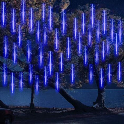 Guirlande solaire 10 tubes 30 cm LED météore – Étanche IP65 – Lumière bleue – Effet pluie lumineuse pour Noël et événements extérieurs (1/5)