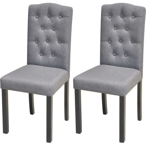 Chaise capitonnée tissu gris clair et pieds bois noir Billa - Lot de 2 (1/5)