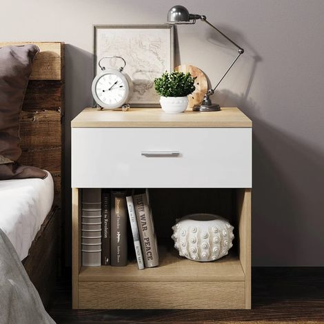 Canterbury Oak/White High Gloss 1 drawer bedside
