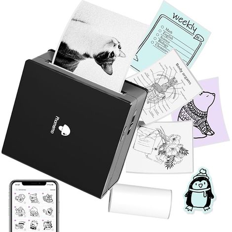 Imprimante Bluetooth Portable M02,Mini Imprimante Photo de Poche,Imprimante Etiquette Thermique Autocollant Aans Encre,Notes,Photos,Journal,DIY,Sticker Printer Noir