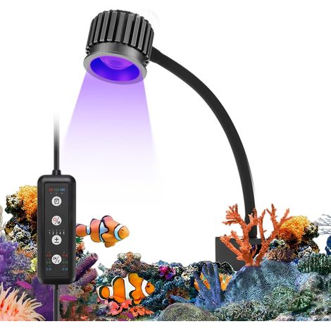 Lampe LED à pince pour aquarium d'eau de mer, éclairage 24h/24 et 7j/7, 8W, avec 5 niveaux de luminosité et 3 durées de minuterie, pour aquariums d'eau de mer et aquariums récifaux (1/5)