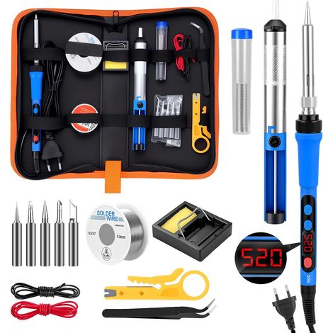 120 W Kit de Fer à Souder Numérique, Ecran LCD, Température Réglable 180-520 °C, Kit Soudage 15 en 1 Comprenant 5 Pannes, Une Pompe à Dessouder et La Soudure Pour L'électronique (1/5)