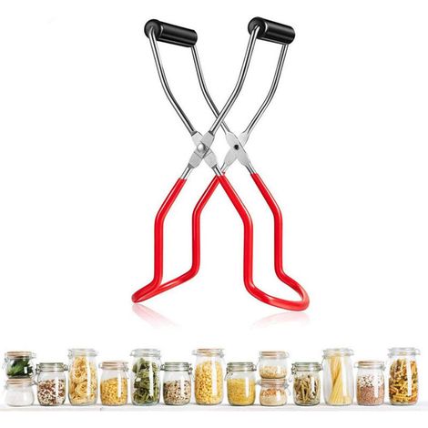 CCYKXA Jar Clips, Canning Jar Clips, Stainless Steel Jar Clips, Anti-Scald Clip Handle, Jar Lifting Clips, with Funnel, for Kitchen Restaurant Jars (Red)