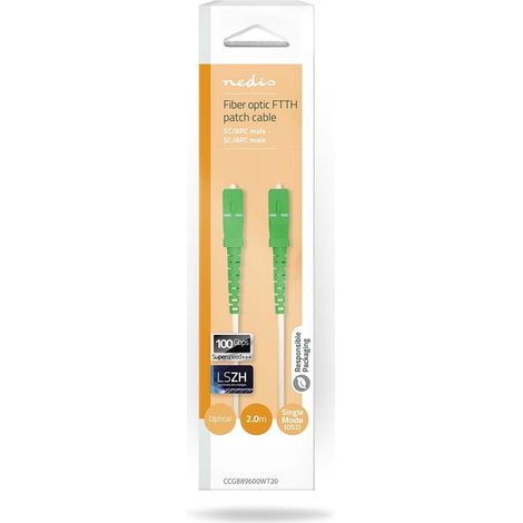 Nedis Glasfaser-Netzwerkkabel / SMF (Single Mode Phase) / SC/APC / SC/APC / 100 Gbps / 2.00 m / Weiss / Gift Box with Euro Lock