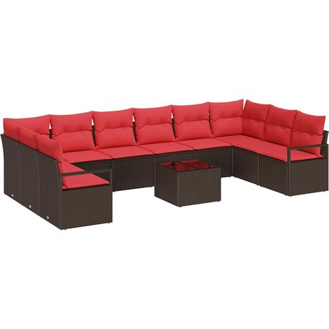 Set di divani con cuscino 11 pcs Marrone polyrattan vidaXL