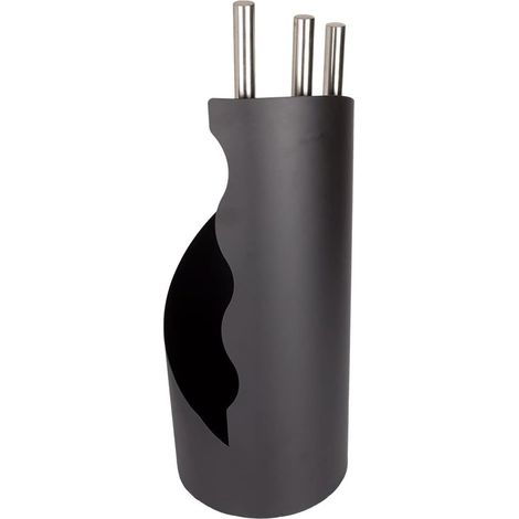 Un juego de tres accesorios negros ocultos para chimenea, que incluye un cepillo y un atizador. (1/4)