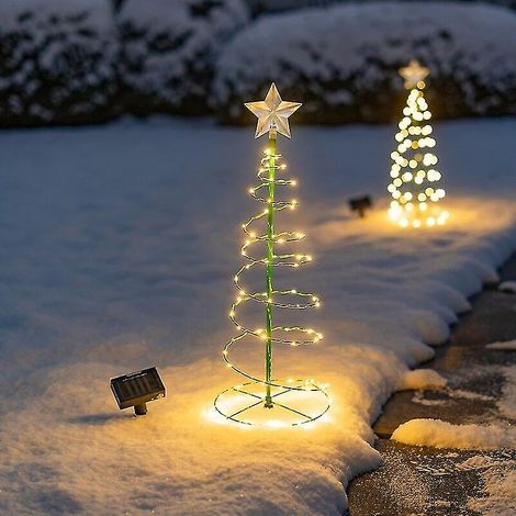 Mini sapin de Noël lumineux LED effet neige pour jardin extérieur (8 x 8 pouces) (1/5)