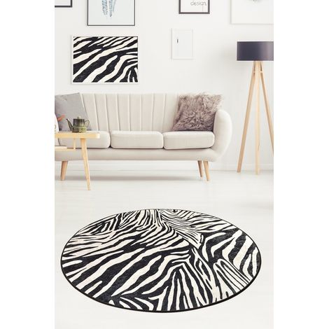 Tapis rond Ø 100 cm - polyester - Hauteur de poil : 4 mm - Poids : 700 gr/m² - Revers anti-dérapant - Lavable en machine (1/3)