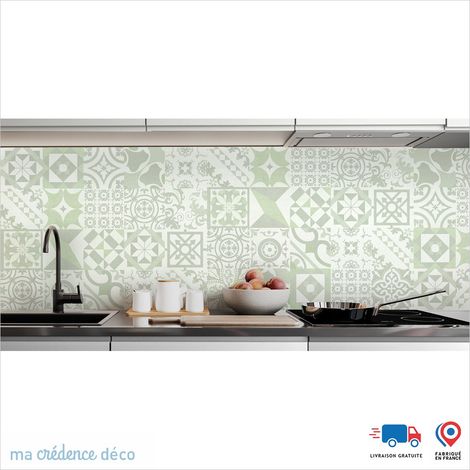 Crédence : Carreaux ciments antique 4 - Couleur Vert blanc - Alu composite - 60 - 120 (1/3)