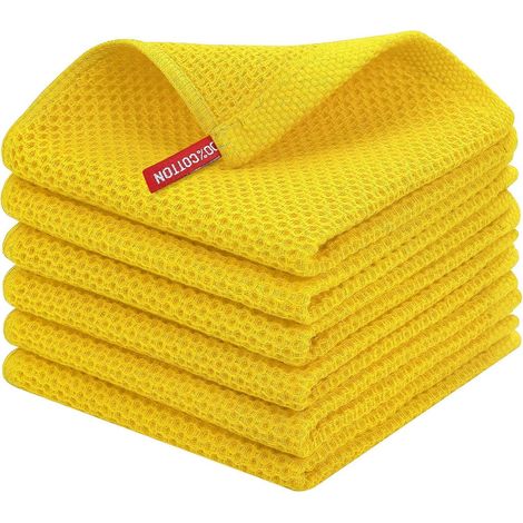 Torchons en coton - Torchons de cuisine en coton lavables pour la maison et la cuisine - Lot de 6 - 33x33 cm - Jaune (1/5)