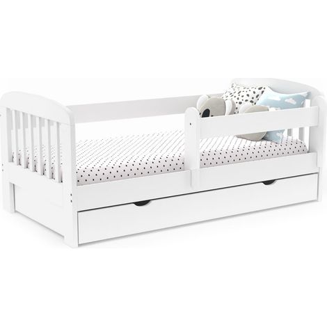 Idmarket – Lit enfant 80 x 160 cm avec tiroir de rangement – Barrières de sécurité – Structure en MDF blanc – Sommier 12 lattes pour confort
